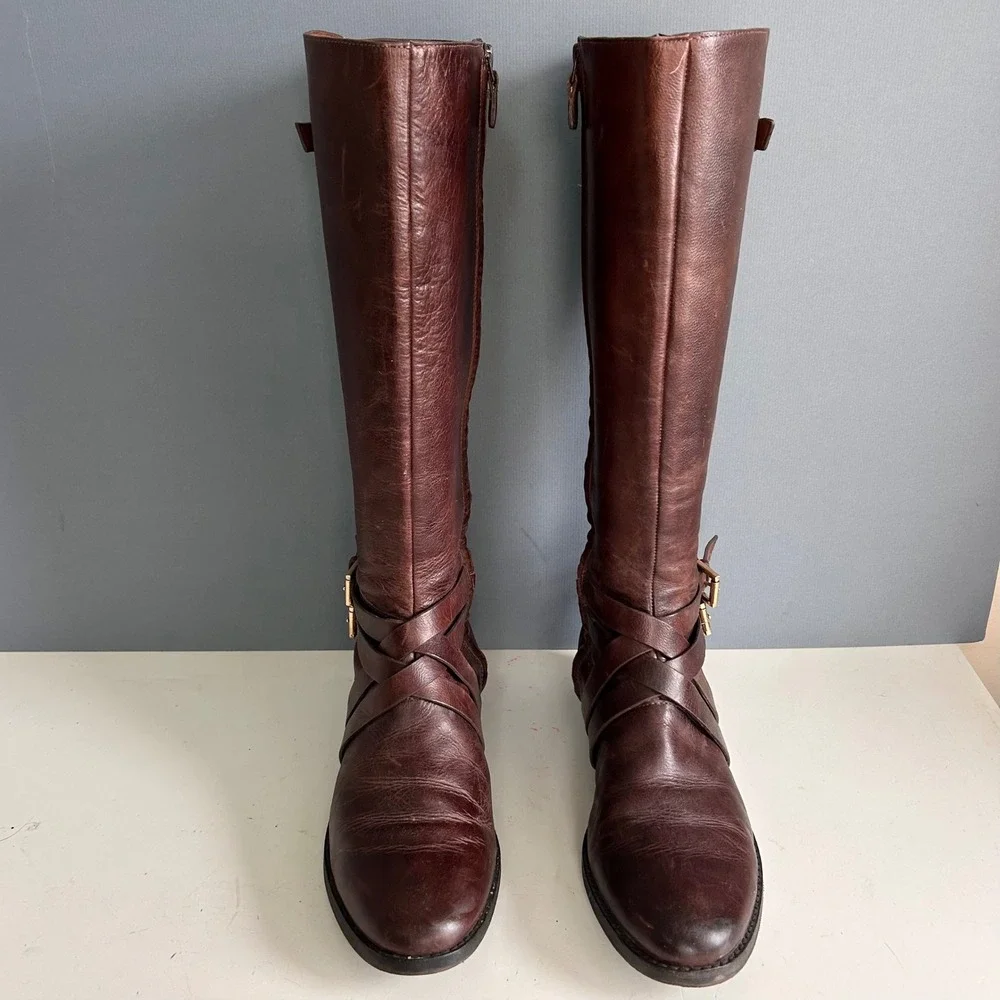 Cole Haan Tall Riding Boots Women's Size 9 Brown Buckles Quiet Luxury Equestrian